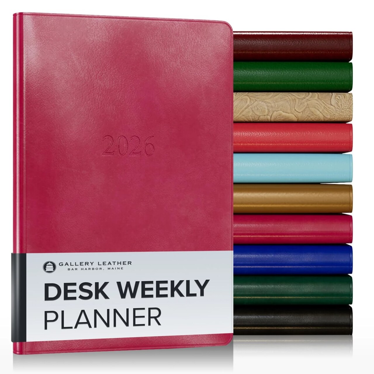 Gallery Leather Desk Weekly Planner 2026, Elegantly Bound Calendar Planner and Notebook with Stylish Gold-Gilded Page Edges, 12 Months - 8 x 5.5 "